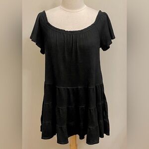 Max Studio Black SZ M Whimsigoth Boho Peasant Dark Academia Babydoll Mini Dress